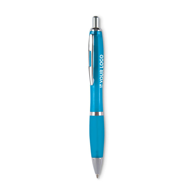 Cheap plastic pen with non-slip finish, blue ink