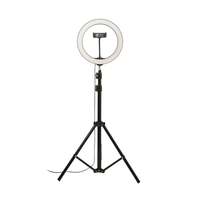 Set with LED light ring, tripod and holder for promotions