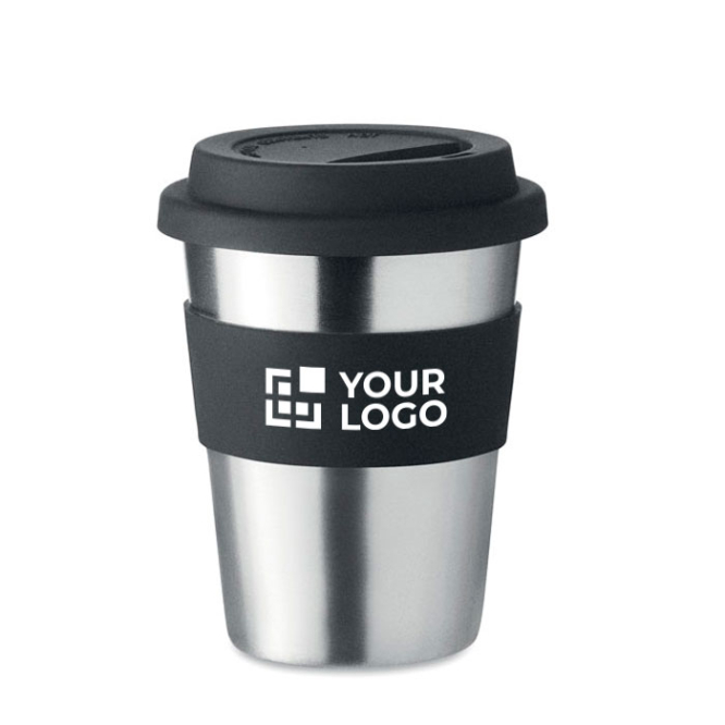 Coffee travel cup, stainless steel, silicone band, 350 ml