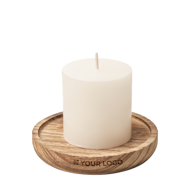 Poplar wood candle holder with candle for promotions