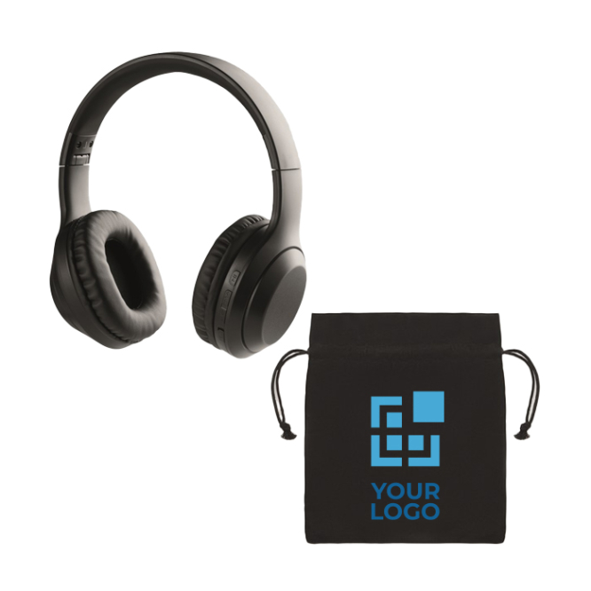 Foldable Bluetooth headphones in a cotton bag