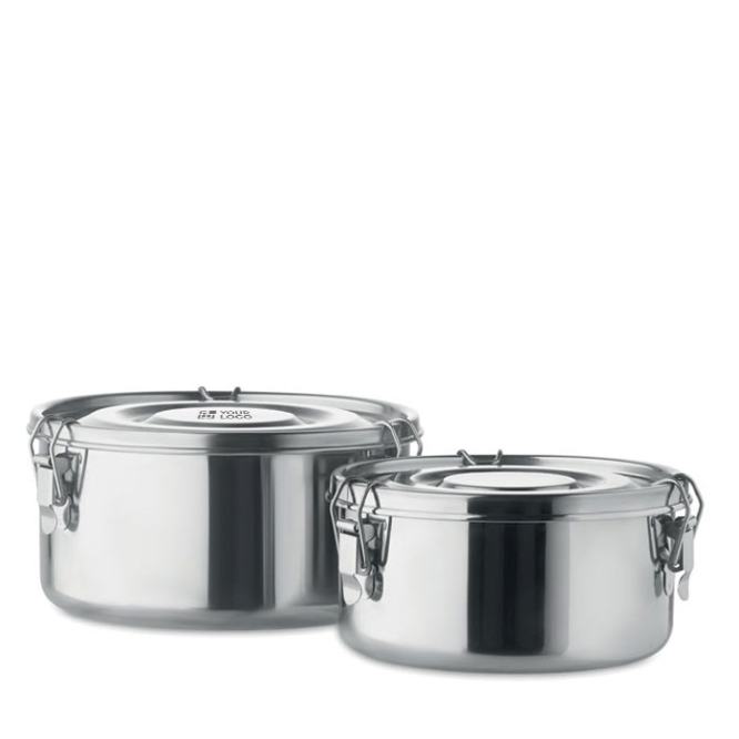 Set of round stainless steel lunch boxes, 450 and 900 ml