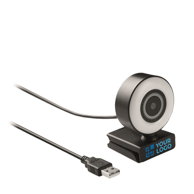 HD webcam with built-in microphone and ring light