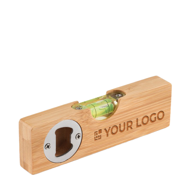 Small spirit level, bamboo with bottle opener