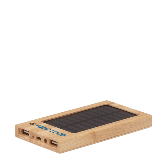 Bamboo power bank with solar panel, 4,000 mAH