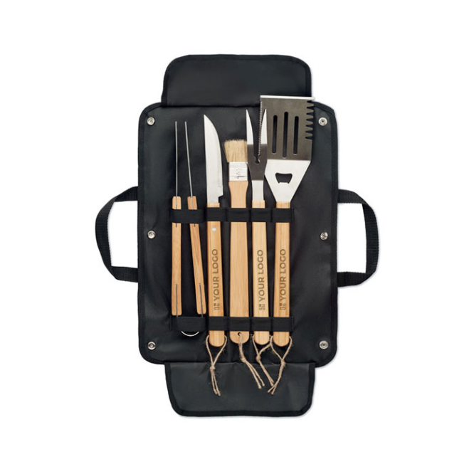 5-piece grill set, wood and stainless steel in a canvas bag