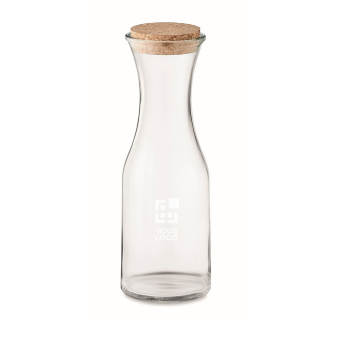 Large branded glass bottle with cork cap, 1 L