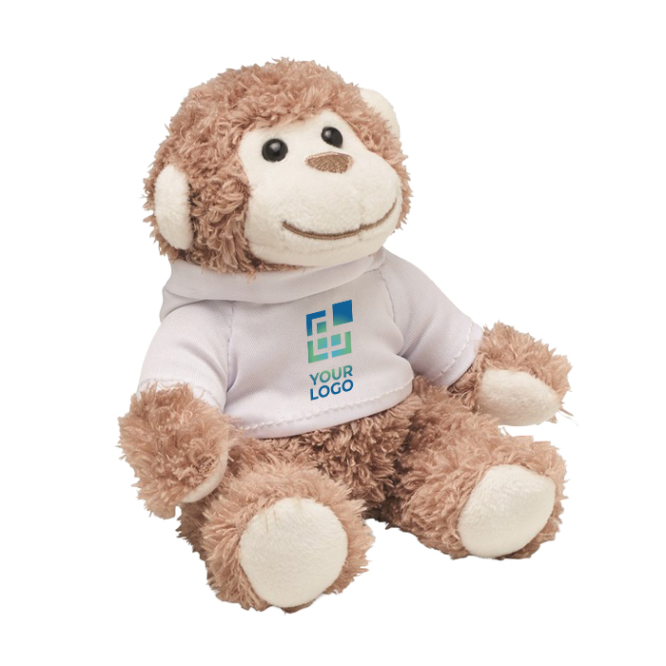 Plush toy monkey with a white hoodie, for events