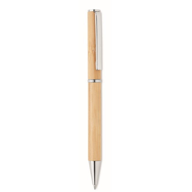 Bamboo ballpoint pen with metal details and blue ink