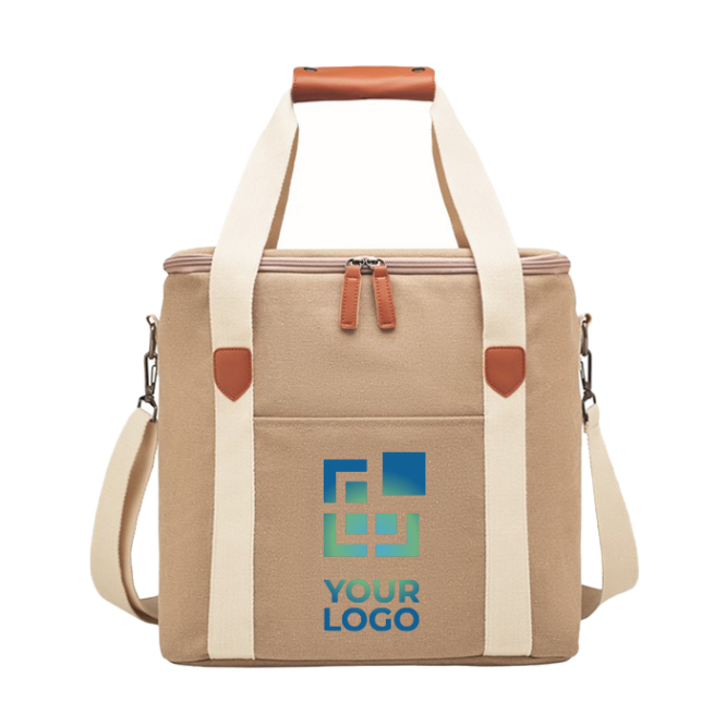 Large canvas cooler bag with carrying strap, 450 g/m2