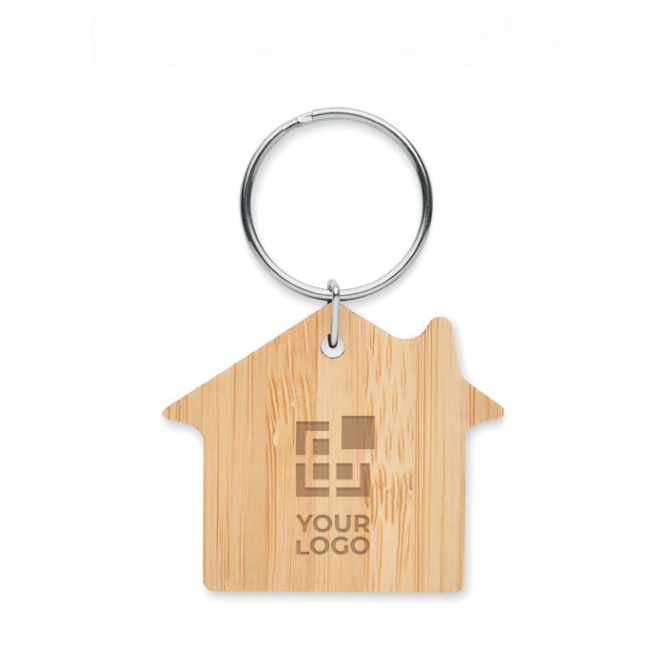 Affordable keyring made of bamboo in the shape of a house