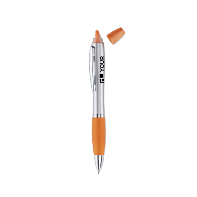 Pen with marker available in yellow, orange or pink