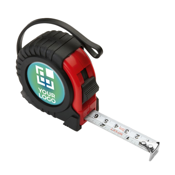 5m long tape measure, roll-up system, black & red ABS housing