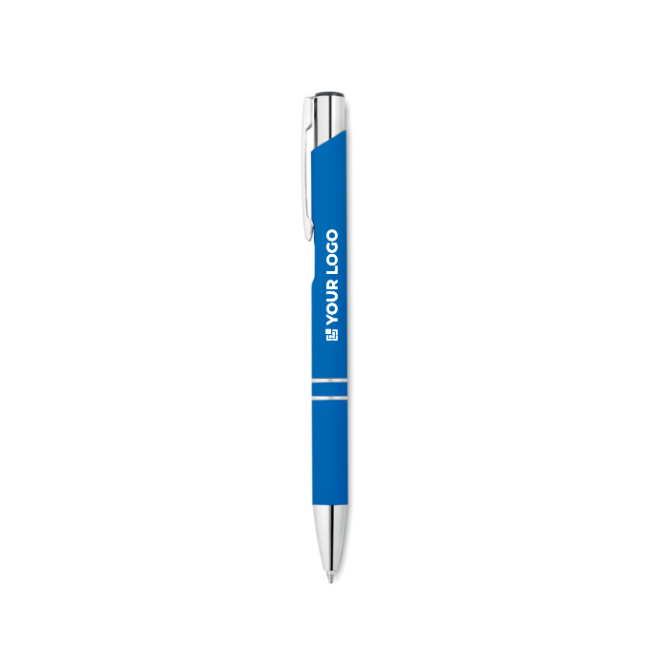 Metal ballpoint pen with rubberized surface and blue ink