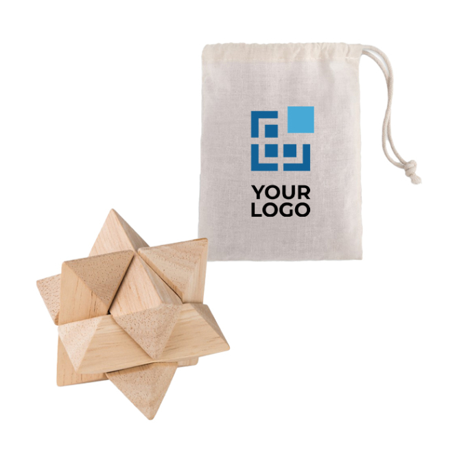 Wooden puzzle for children in a cotton bag