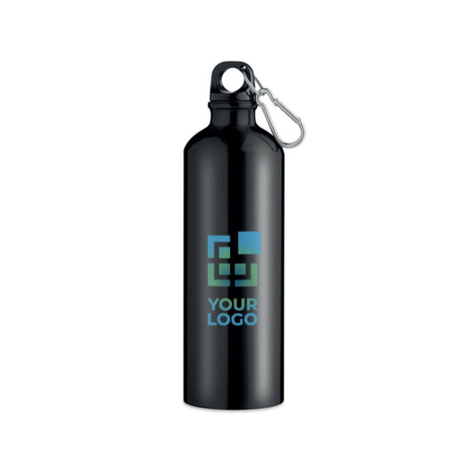 Large coloured aluminium bottle with carabiner clip, 750 ml