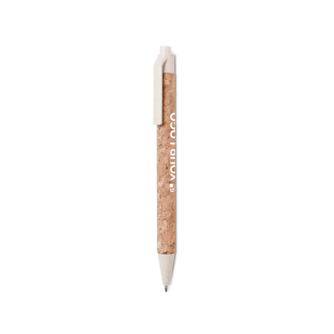 Sustainable cork ballpoint pen with blue ink