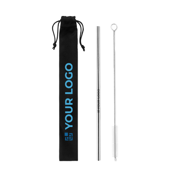 Reusable stainless steel drinking straw and cleaning brush