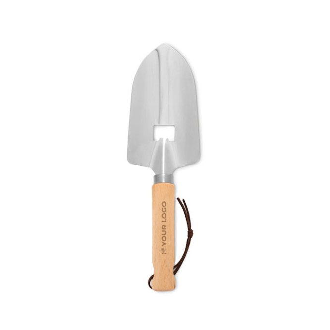 Garden spade, stainless steel and wood with bottle opener