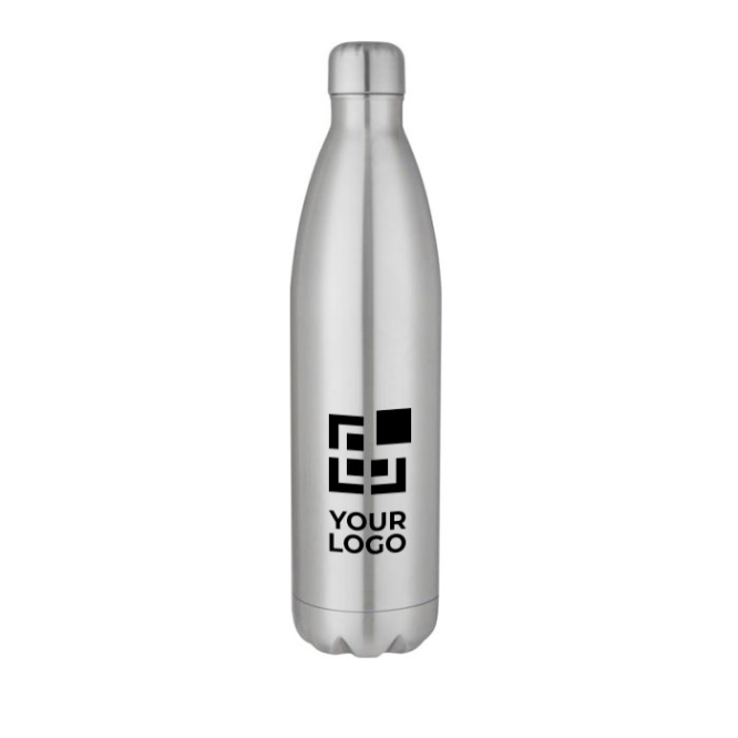 Large thermal stainless steel bottle with logo, 1 L