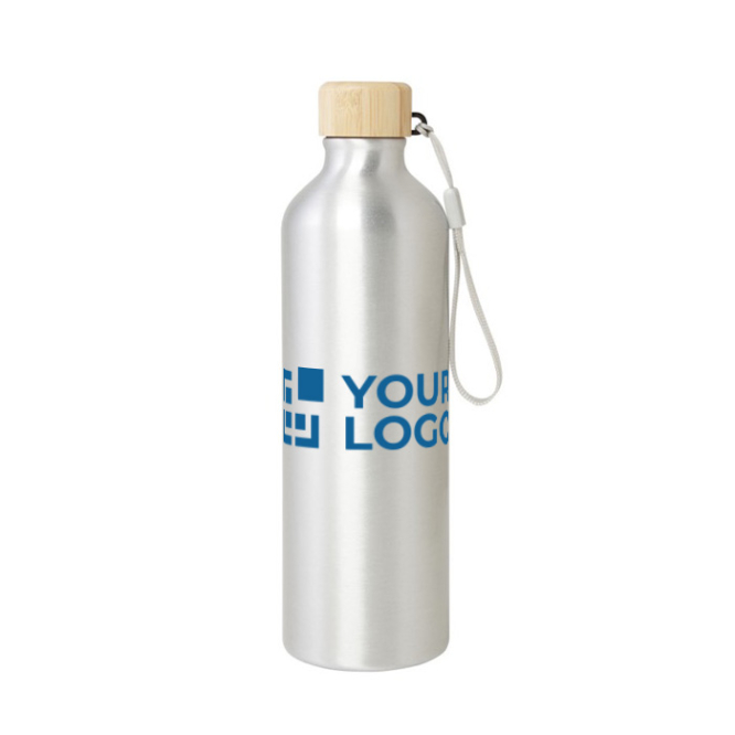 Recycled aluminium bottle with bamboo lid and strap, 770 ml