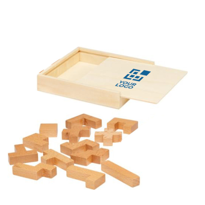 Beechwood puzzle with 14 pieces in a sliding box