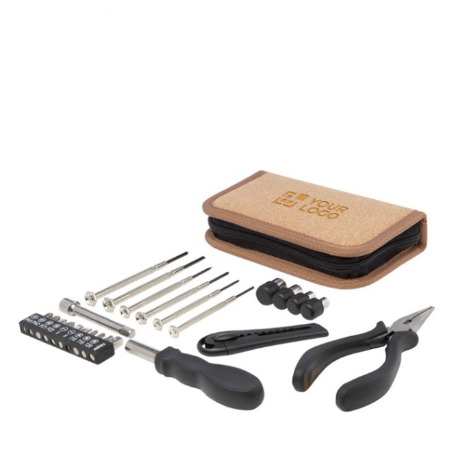 24-piece toolset in steel and plastic, cork case included