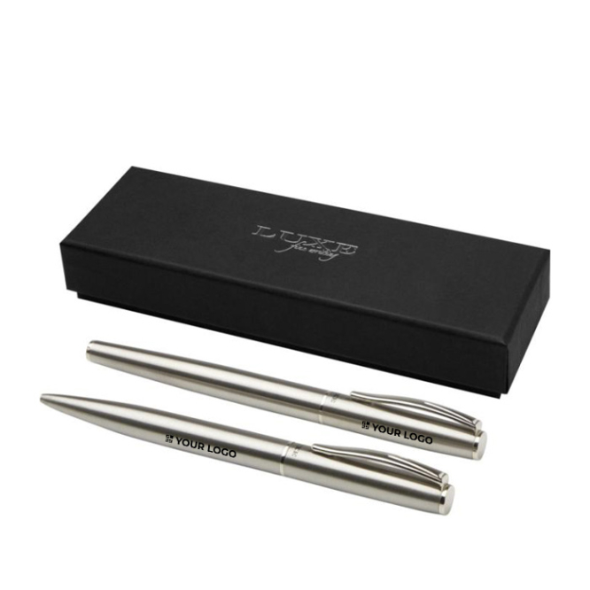 Recycled stainless steel pen and rollerball set, black ink