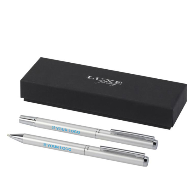 Aluminium pen and rollerball set with chrome details, black ink