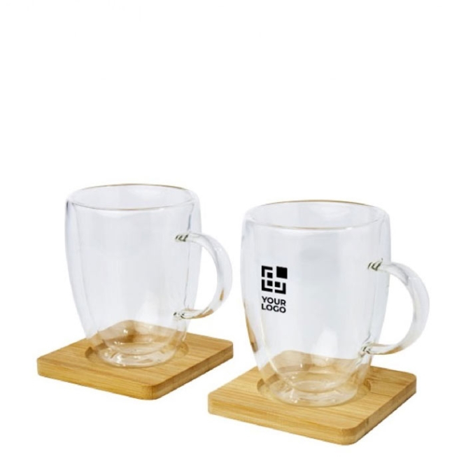 Set of double-walled cups with coasters, 350 ml