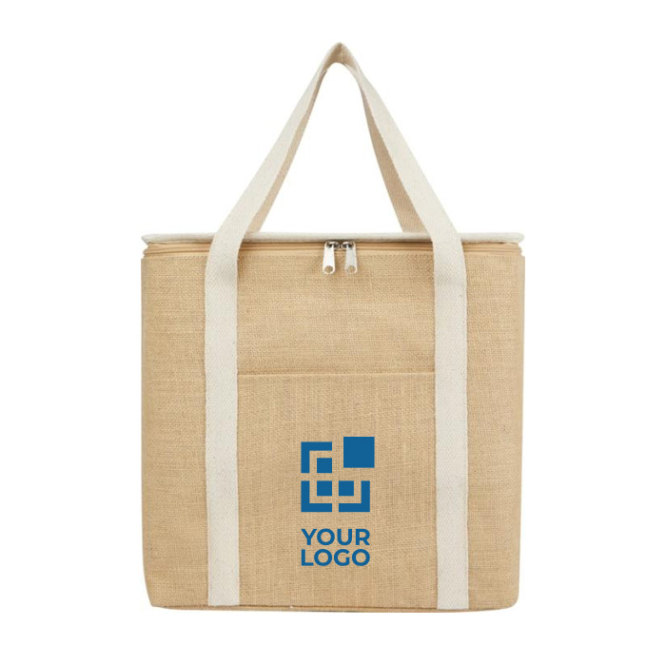 Large jute insulated bag with front pocket, 300 g/m²