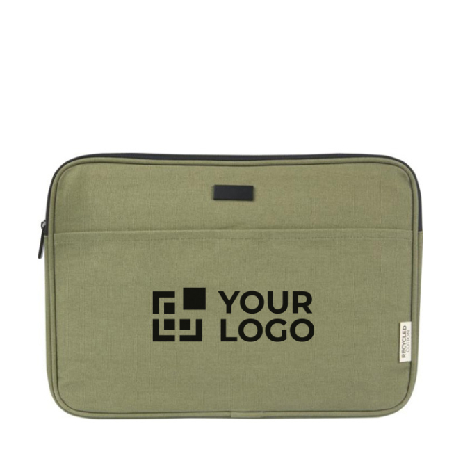 Recycled cotton GRS laptop sleeve with matte metal plate, 14''