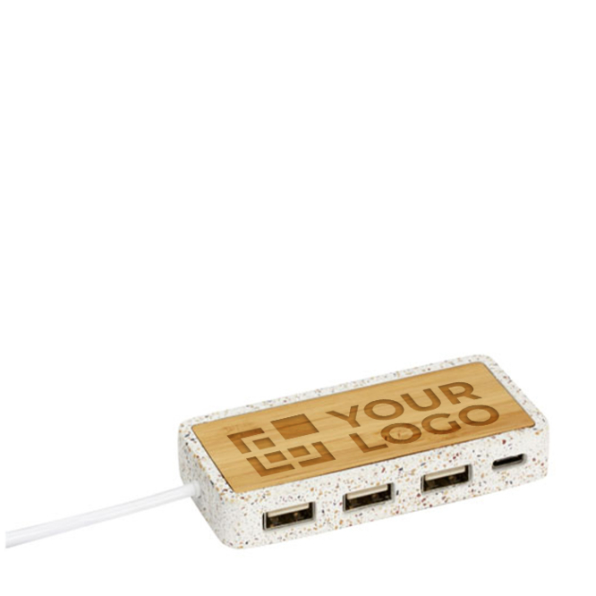 USB hub with 4 ports, terrazzo and bamboo casing