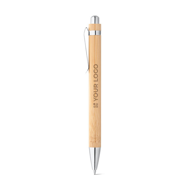 Wooden-bodied pen with chrome finishes blue ink