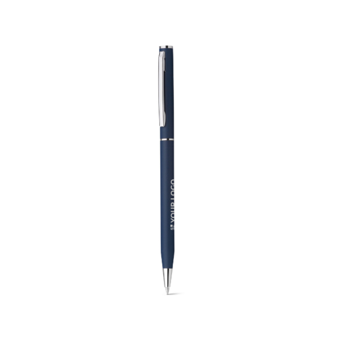 Rotatable metal ballpoint pen with blue ink