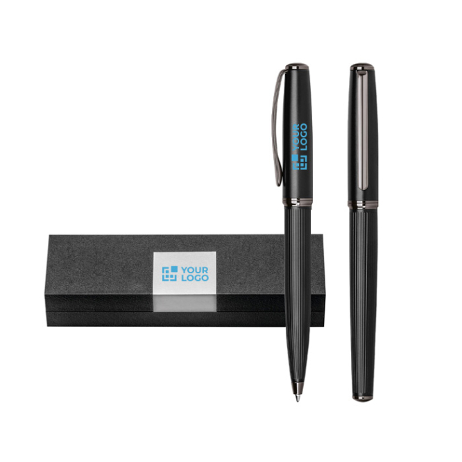 Elegant writing set with rollerball and pen, blue ink