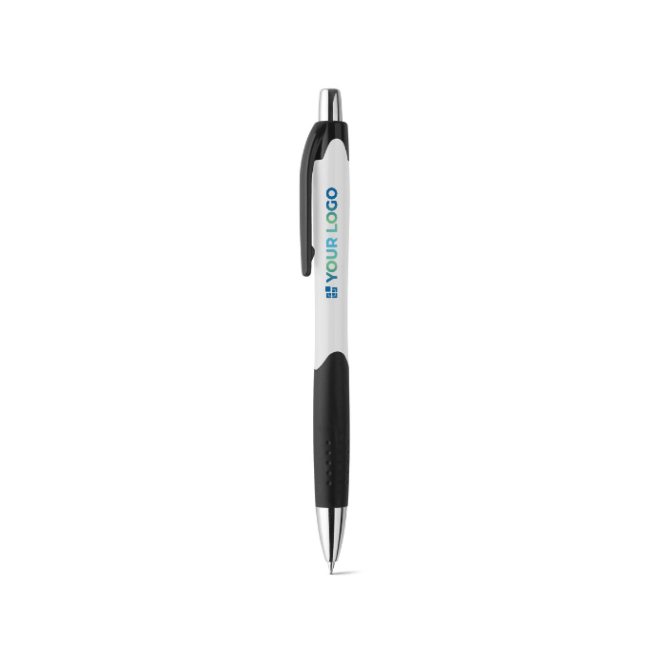 Two-tone plastic ballpoint pen with rubberised grip