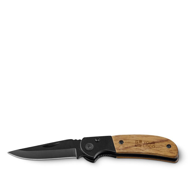 Stainless steel and wood pocket knife with safety lock