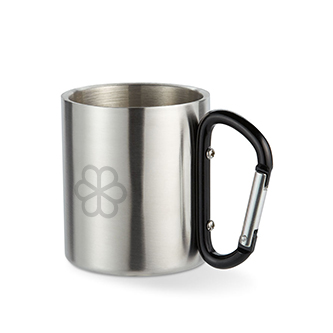 Double-walled stainless steel mug with carabiner handle, 220 ml