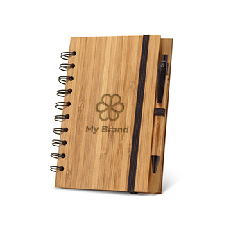 Spiral notebook recycled paper & bamboo pen, A5