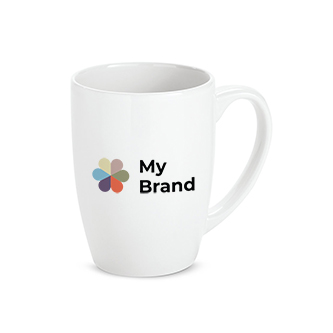 Promotional white ceramic mug with trendy design, 350 ml