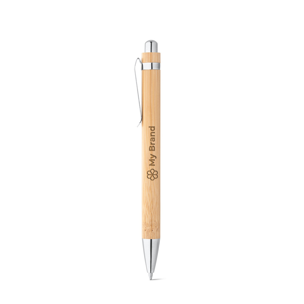 Wooden-bodied pen with chrome finishes blue ink