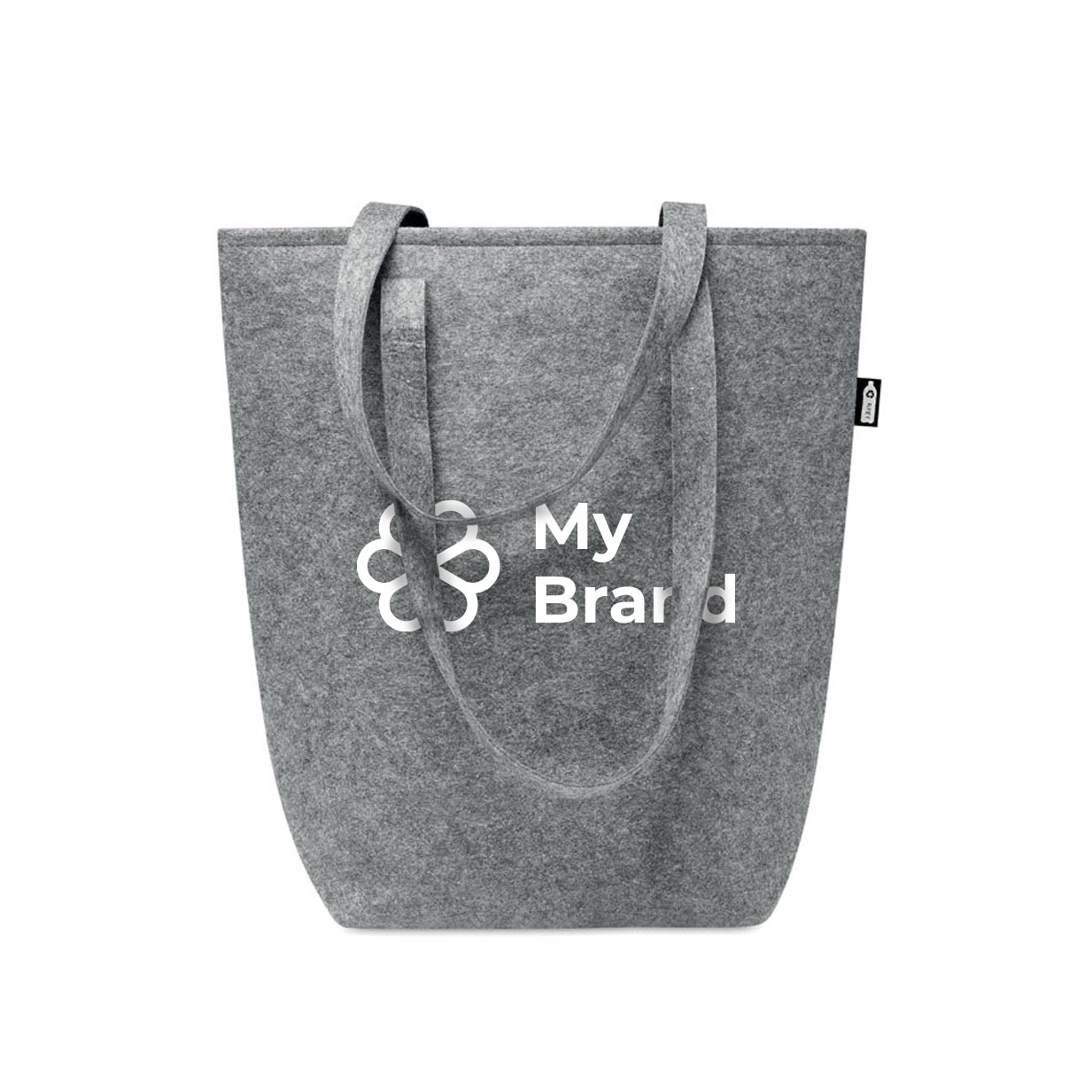 Reinforced shopping bag with long handles, made of felt, RPET