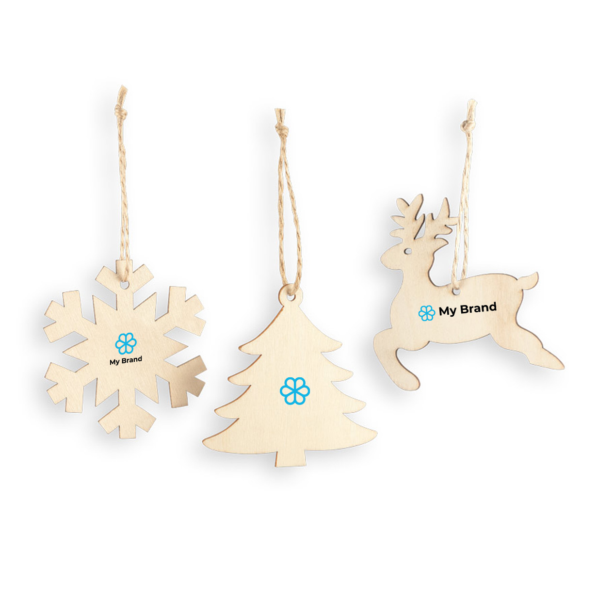 3 piece wooden hanging Christmas ornament set