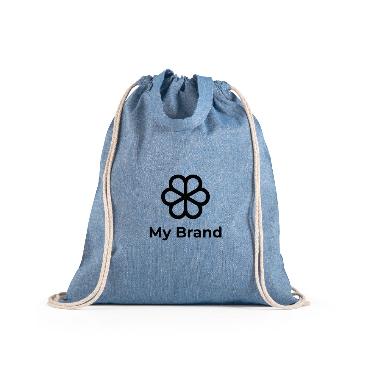Recycled cotton drawstring bag with handles, 140 g/m2