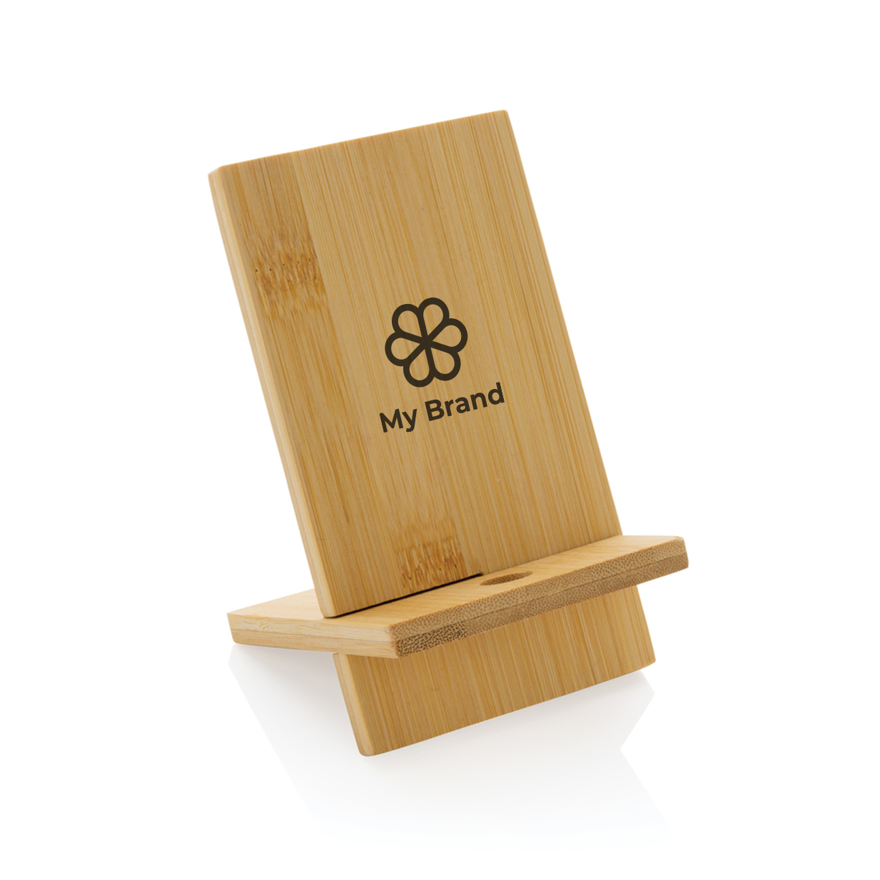 Bamboo phone stand with cable hole, FSC certified