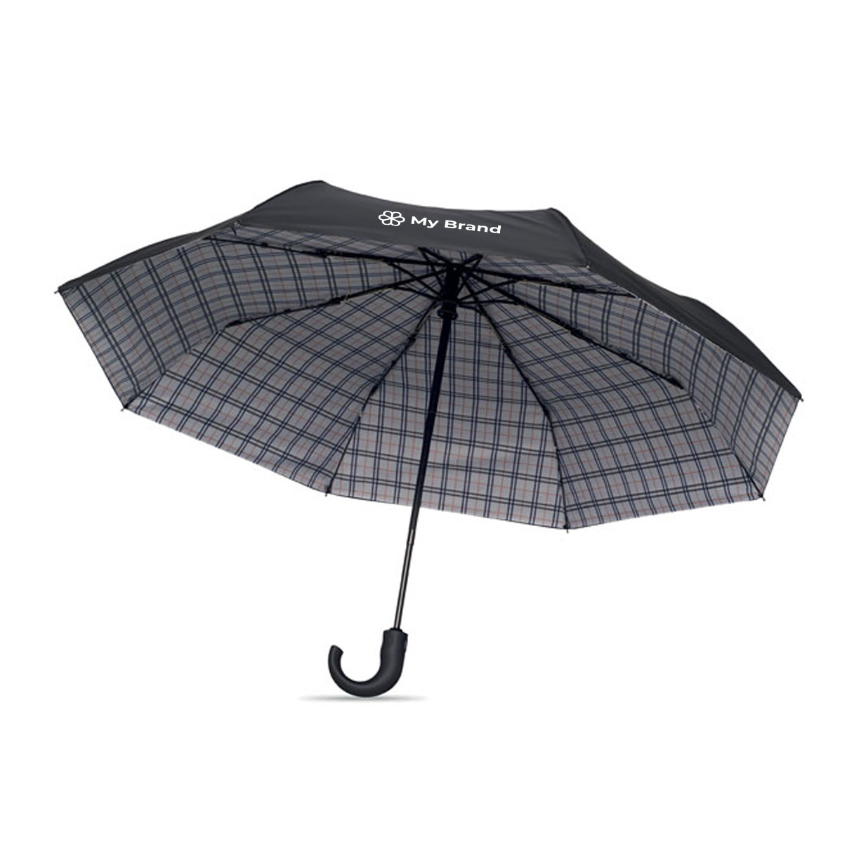 Foldable windproof umbrella with checked pongee design, Ø116