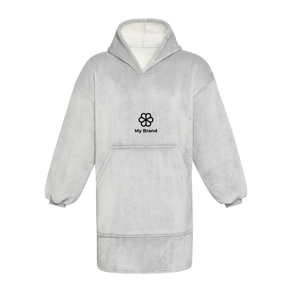 Polyester flannel hooded blanket with front pocket